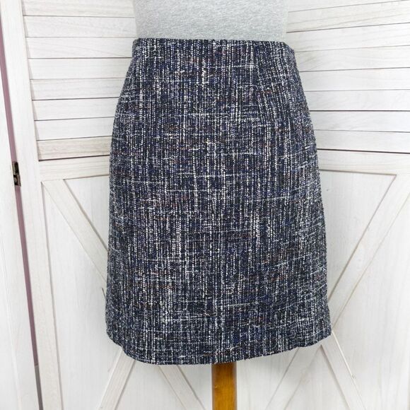 Loft Faux Wrap Tweed A Line Skirt Back Multi 4 Office Preppy Nautical - Picture 4 of 14